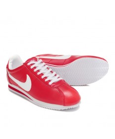 Nike Classic Cortez Cuero 09 Zapatos de la zapatillas Blanco Rojo para mujeres
