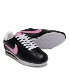 Nike Classic Cortez Cuero 09 formadores zapatillas Negro Rosa para mujeres